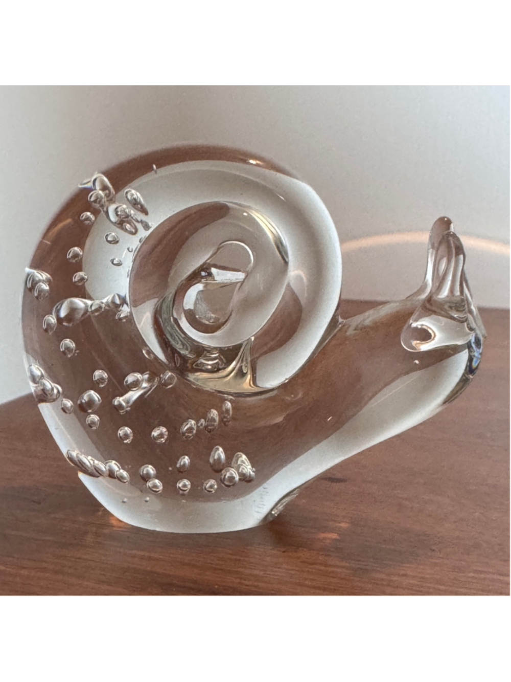 33. Vintage Hand Blown Art Glass Snail Figurine Clear Bullicante Glass